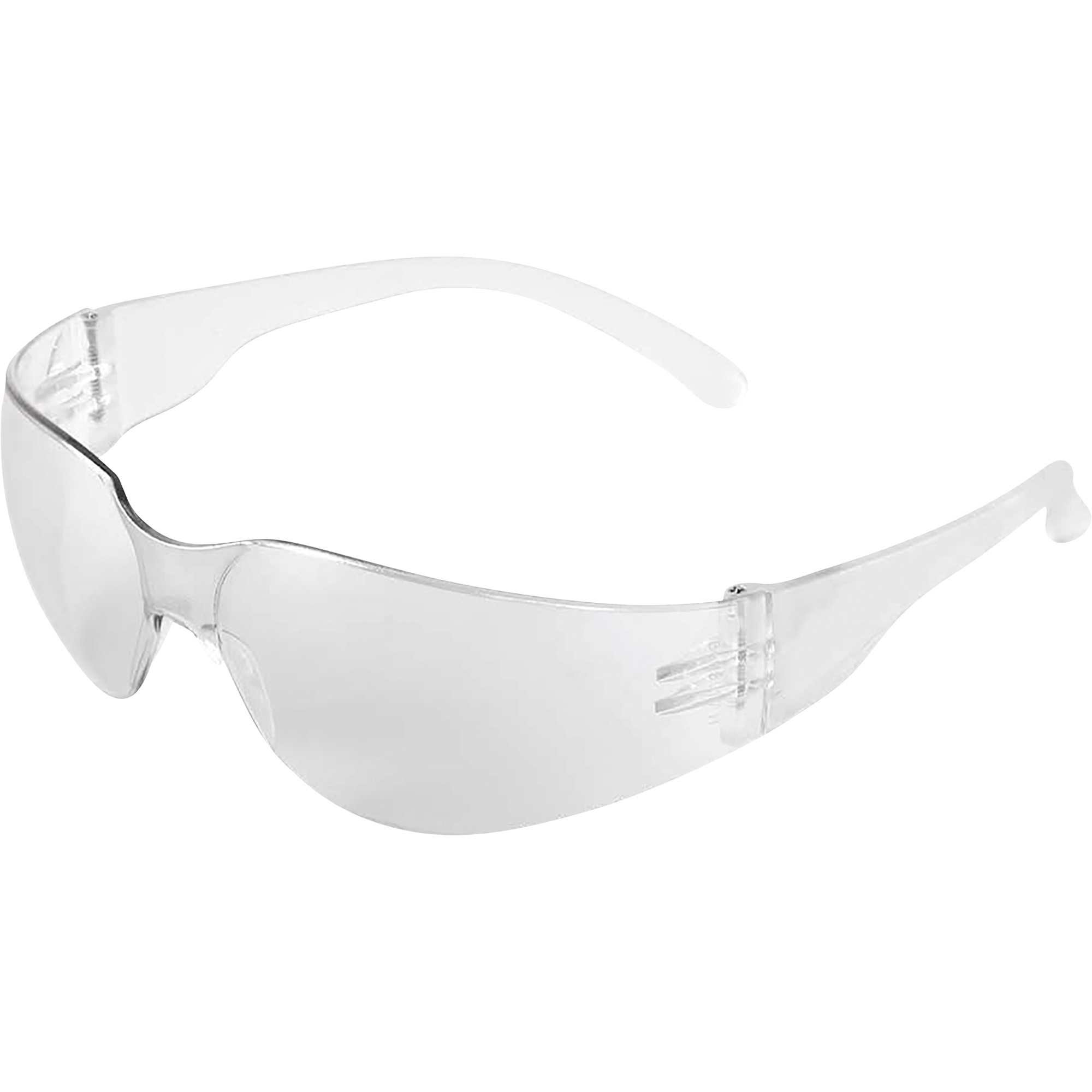 Bullhead Frameless Uncoated Safety Glasses, 12 Pairs, 10 Base Curve Wrap Around, Clear Lenses, Frosted Clear Temples